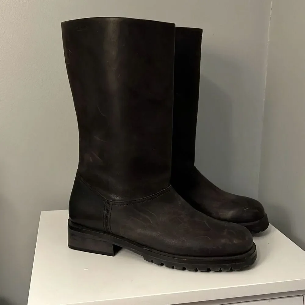 Timberland Women's Black Slip On Waterproof Leather High Riding Boots